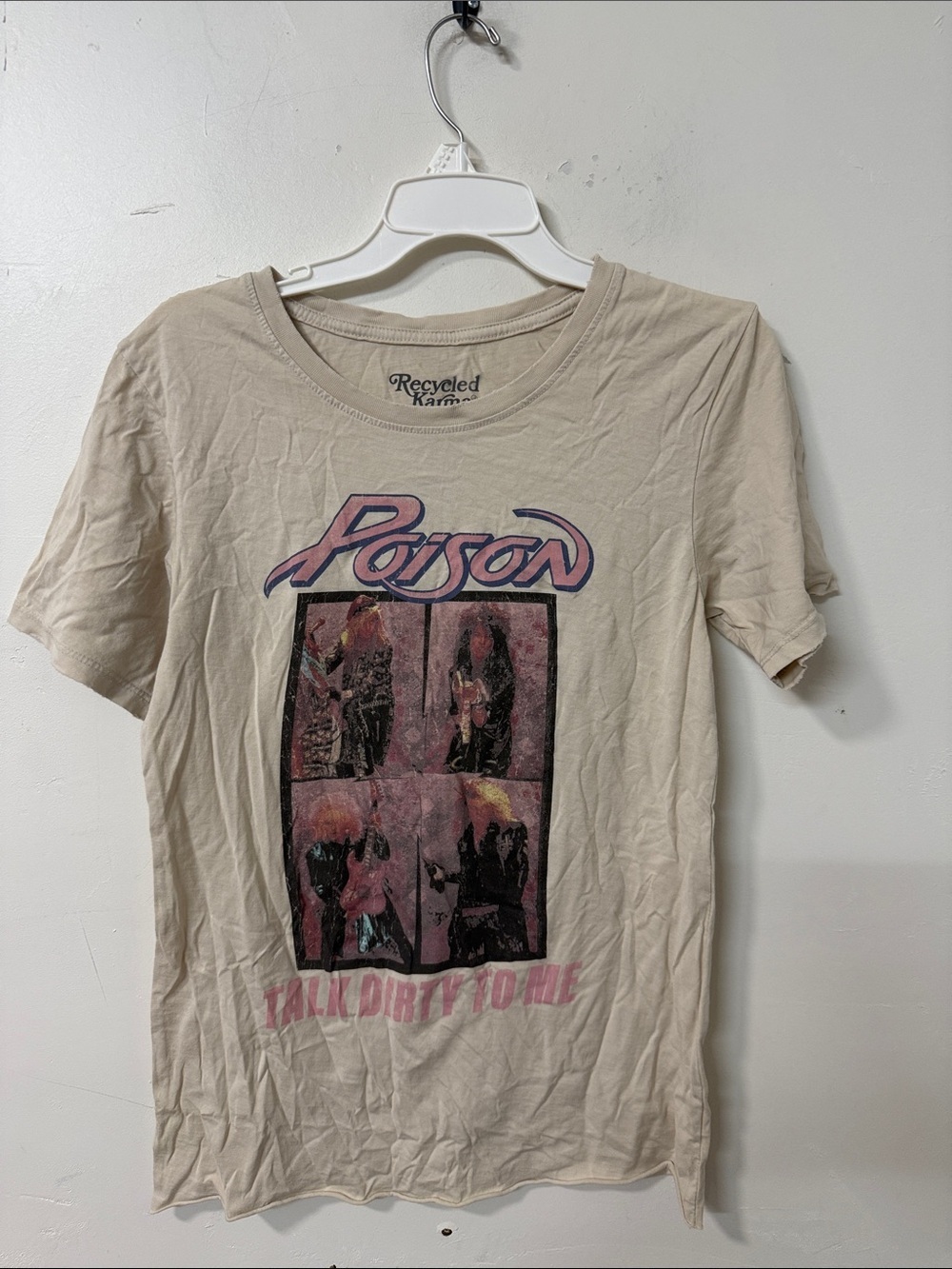 Recycled Karma Beige Tee with Pink & Black Poison Graphic